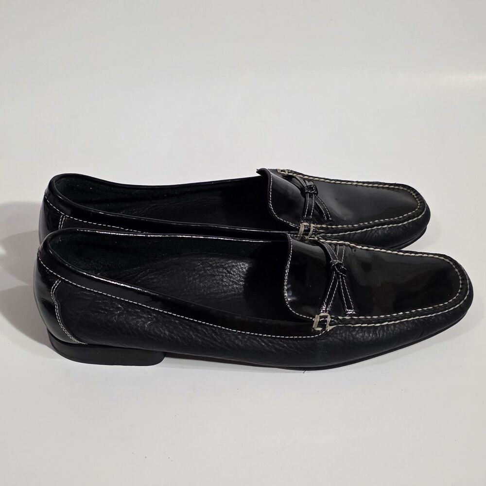 Cole Haan Black Patent & Leather Loafers with White Stitching - Picture 5 of 11